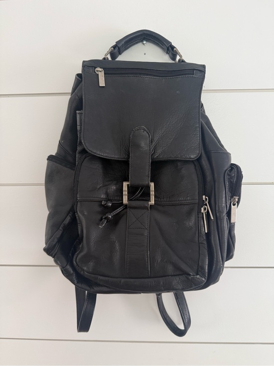 Handbags - Vintage Leather Backpack Black Midsize Drawstring Pockets BuckleHeritage